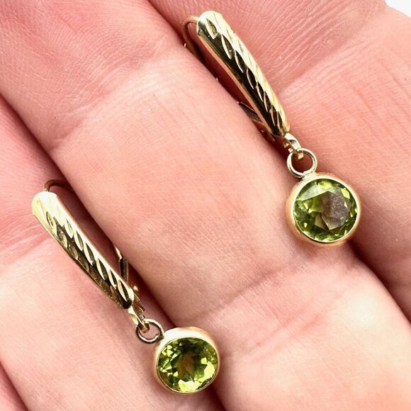 Womens Earrings 14K Yellow Gold Peridot Green Pierced Chandelier - Picture 1 of 4